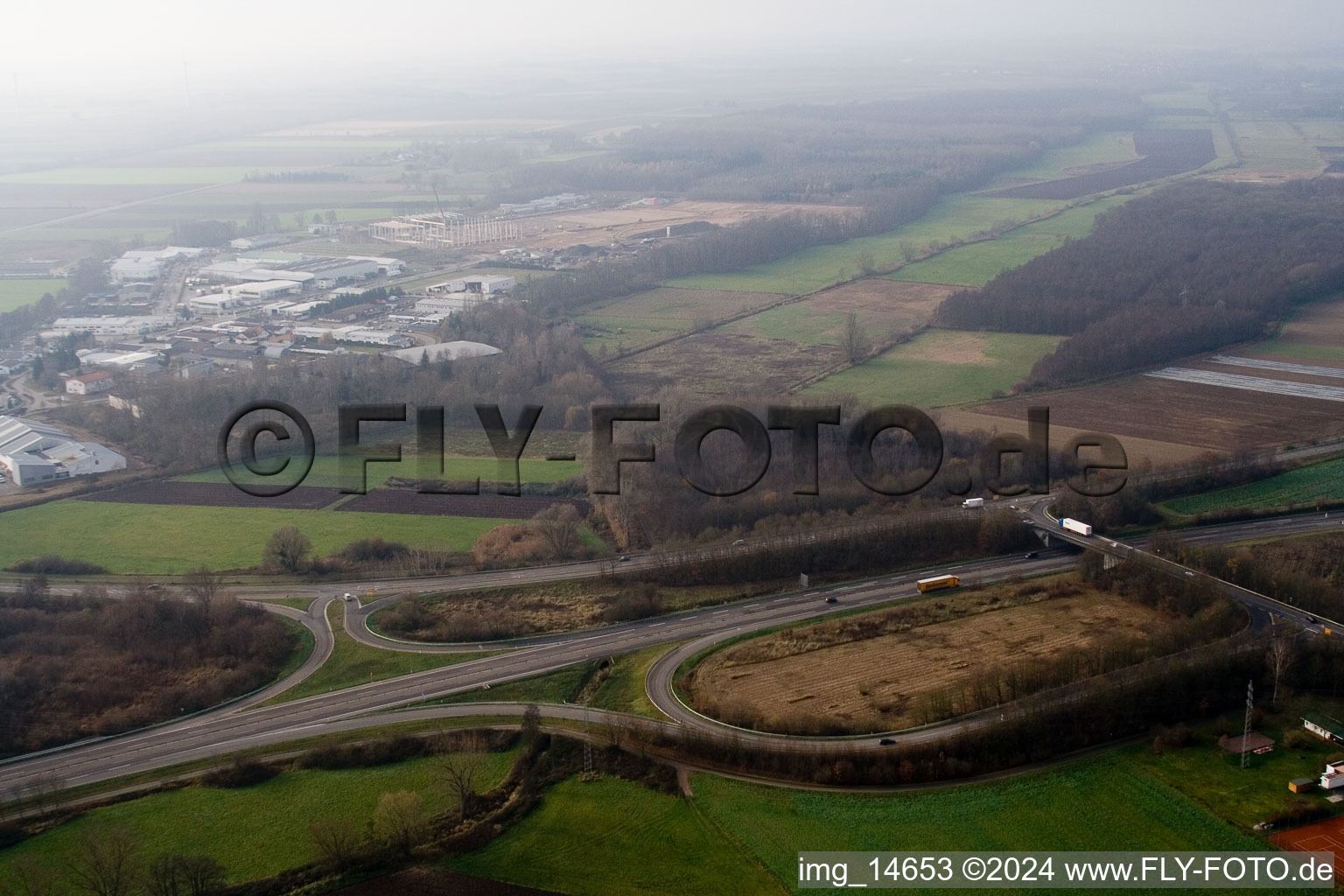 Drone recording of Industrial area Am Horst in the district Minderslachen in Kandel in the state Rhineland-Palatinate, Germany