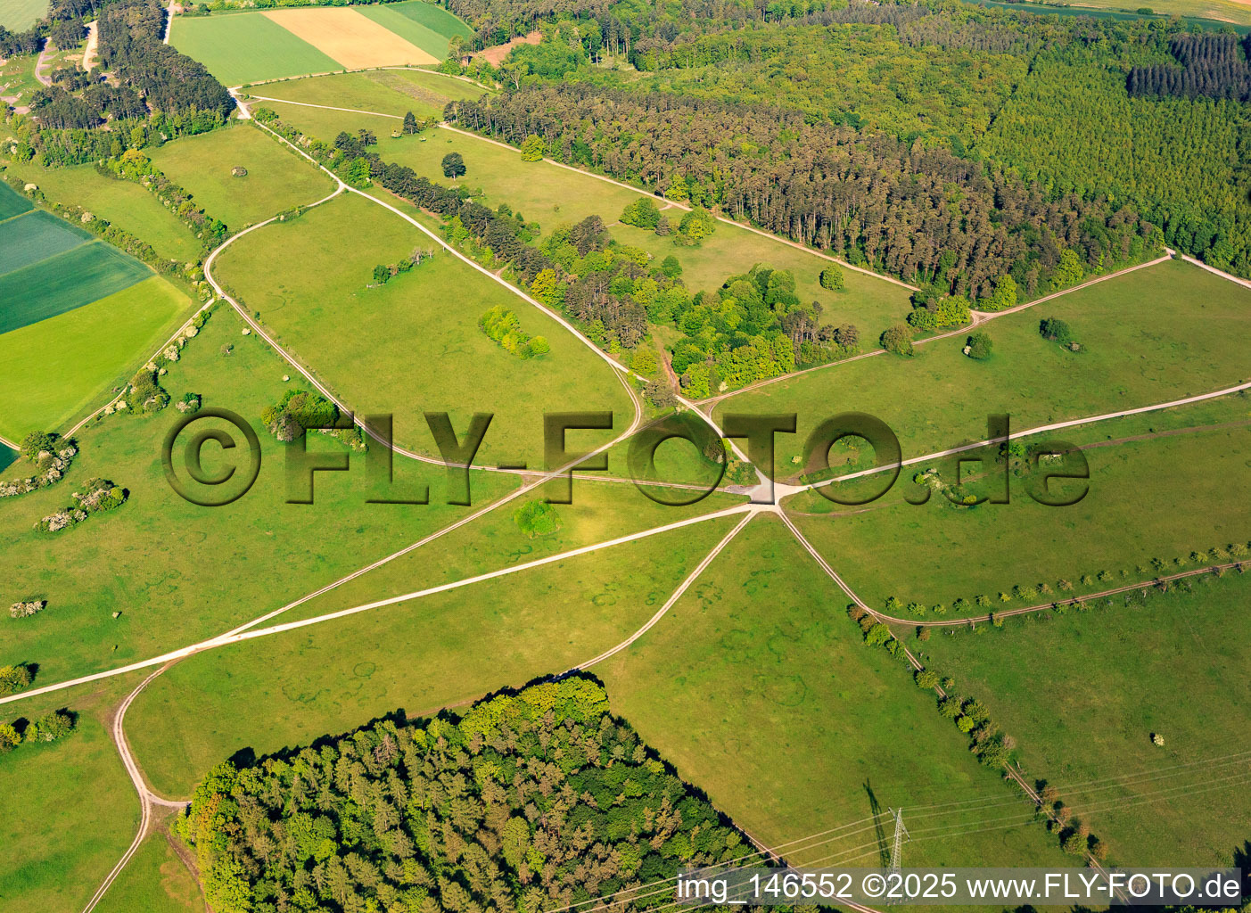 Aerial view of Brachenleite nature reserve at Tauberbischofsheim in Tauberbischofsheim in the state Baden-Wuerttemberg, Germany