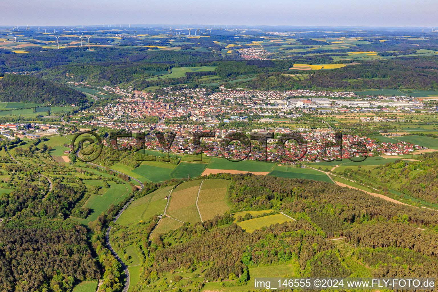 City view from the east in Tauberbischofsheim in the state Baden-Wuerttemberg, Germany