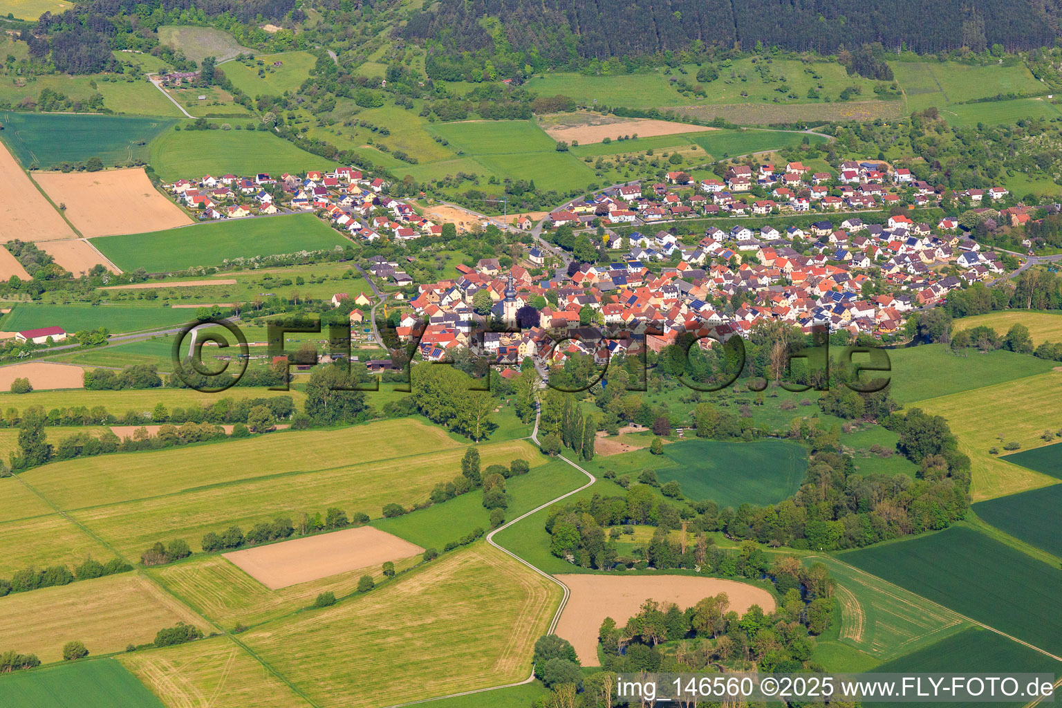 Meandering course of the Tauber in the district Hochhausen in Tauberbischofsheim in the state Baden-Wuerttemberg, Germany