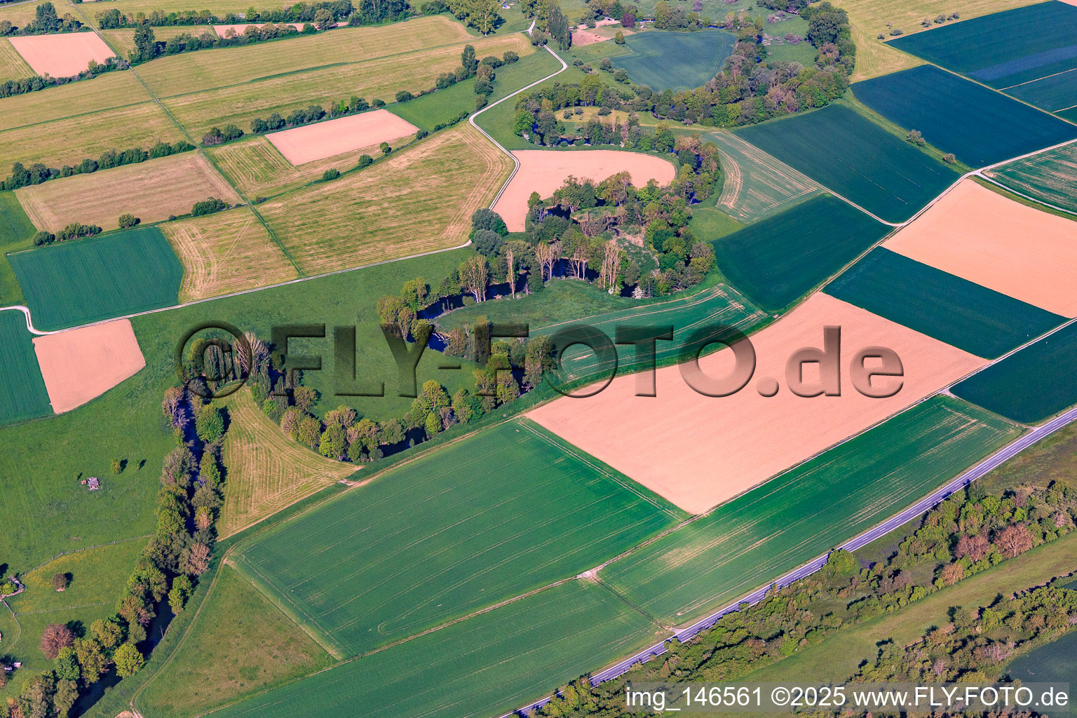 Meandering course of the Tauber in Werbach in the state Baden-Wuerttemberg, Germany