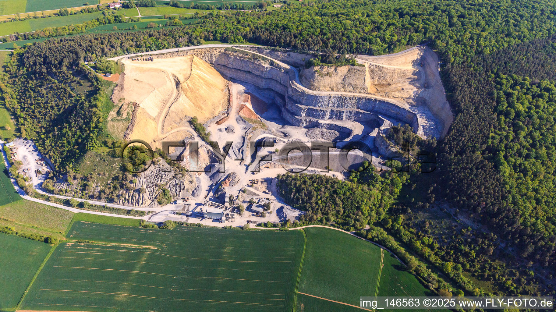 Aerial photograpy of Quarry Werbach of SHB gravel in Werbach in the state Baden-Wuerttemberg, Germany