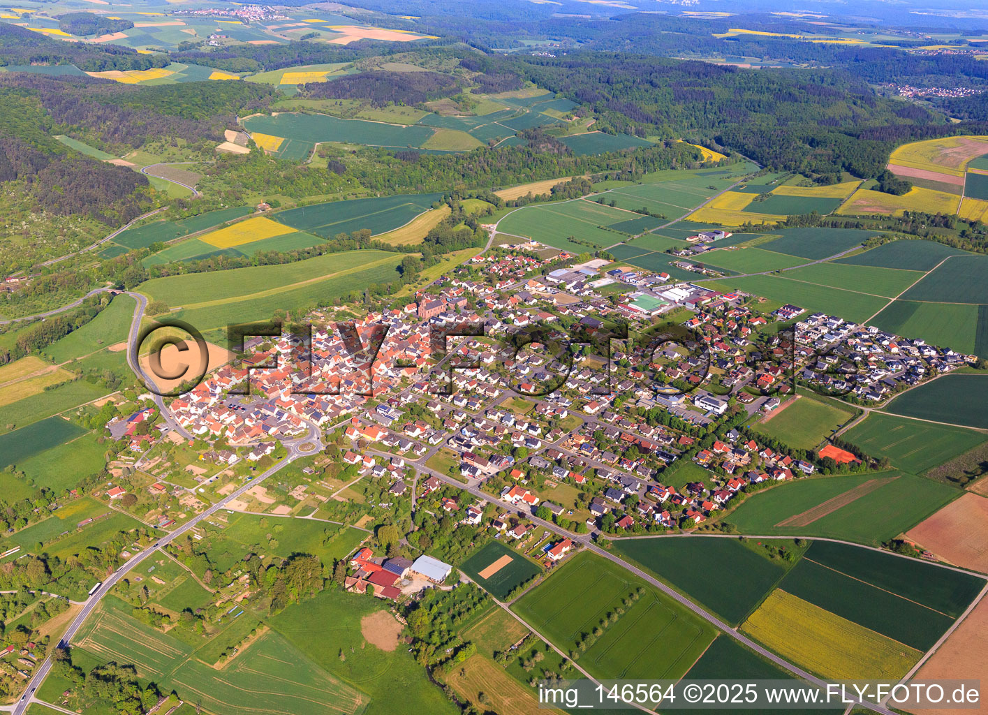 View of the town from the west in Werbach in the state Baden-Wuerttemberg, Germany
