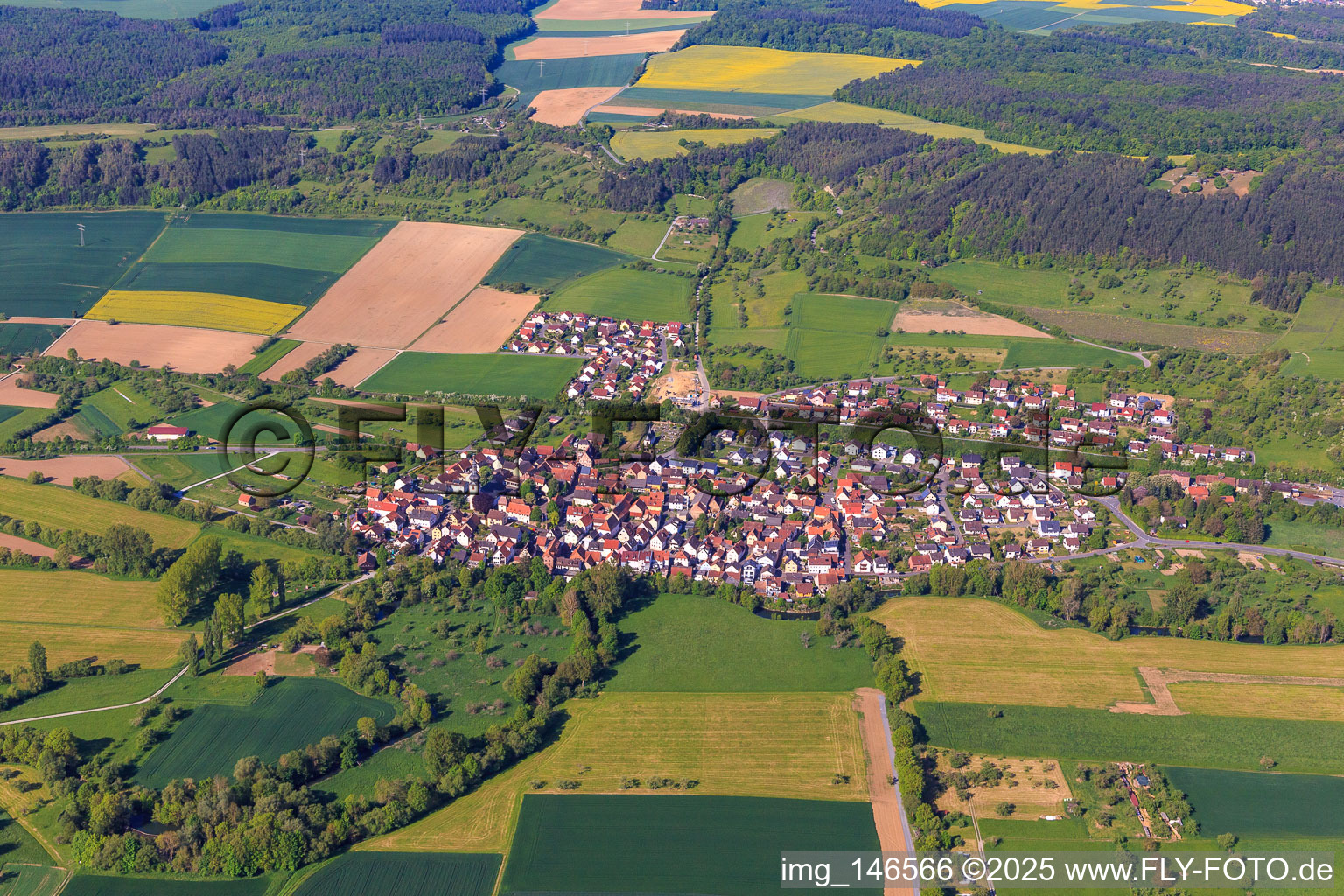Overview of the town from the west in the district Hochhausen in Tauberbischofsheim in the state Baden-Wuerttemberg, Germany