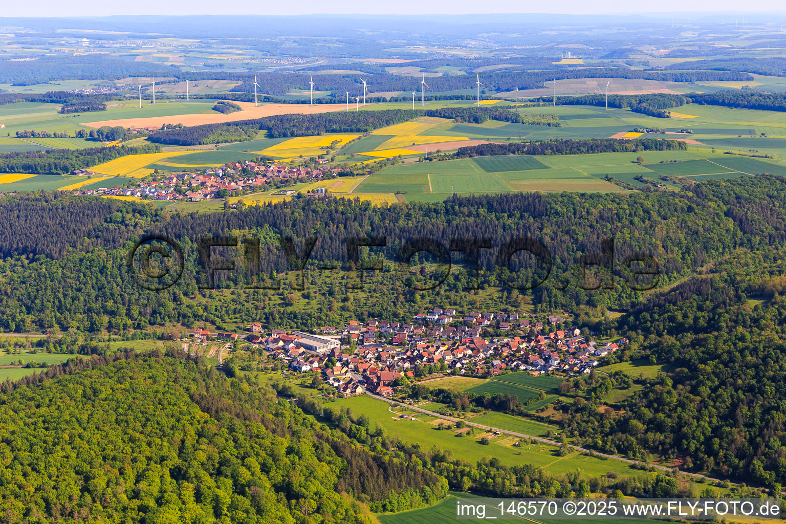 Village view in the lovely Taubertal from the south in the district Niklashausen in Werbach in the state Baden-Wuerttemberg, Germany