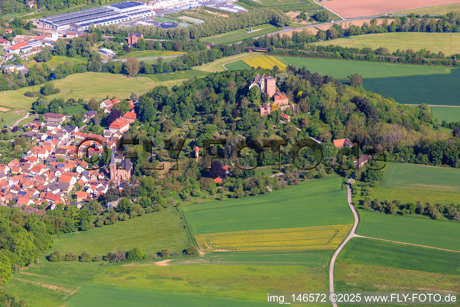 View of the town below the castle Gamburg in the district Gamburg in Werbach in the state Baden-Wuerttemberg, Germany
