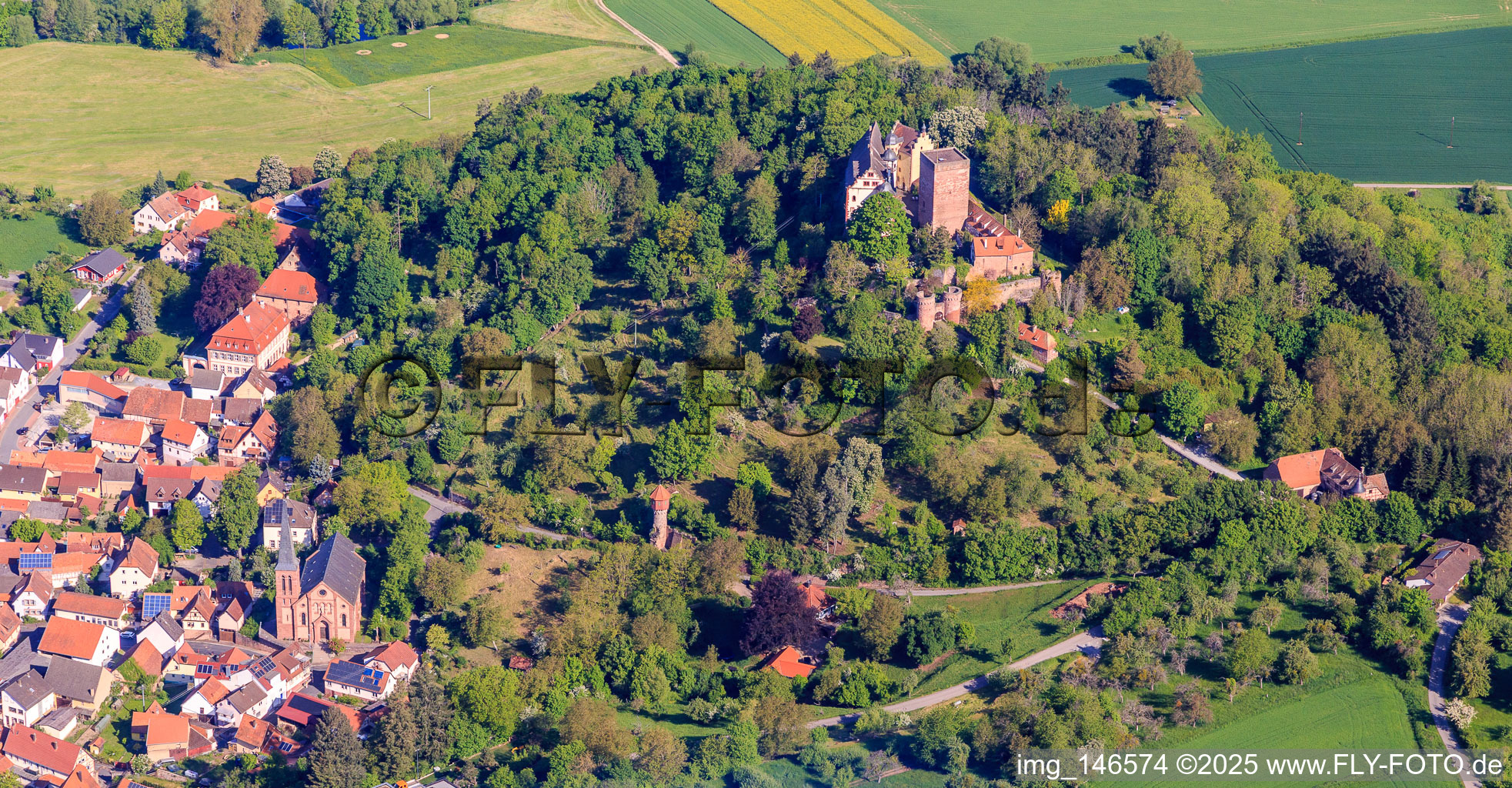 Castle and castle park Gamburg in the district Gamburg in Werbach in the state Baden-Wuerttemberg, Germany out of the air