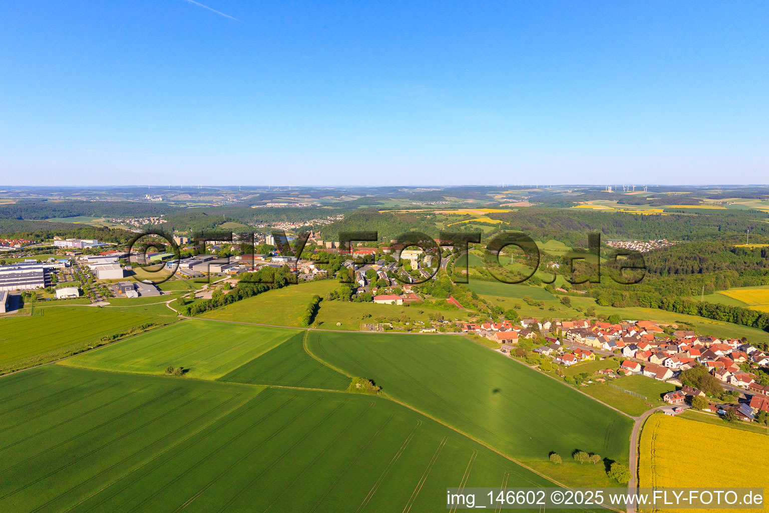 View of the town from the west in the district Vockenroth in Wertheim in the state Baden-Wuerttemberg, Germany