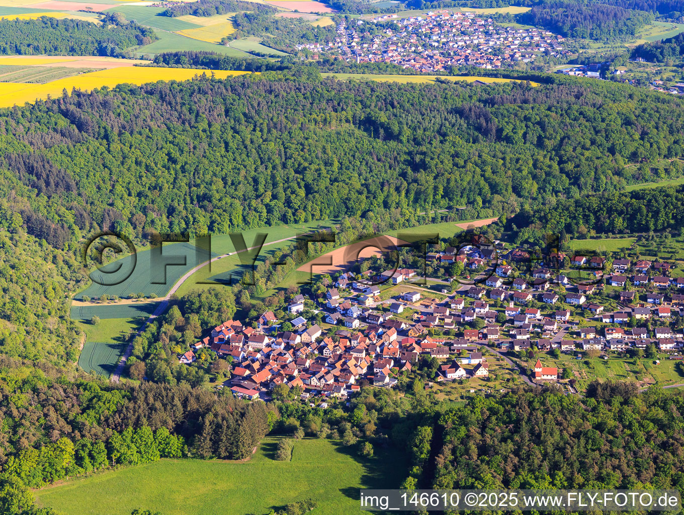 View from the west in the lovely Taubertal in the district Waldenhausen in Wertheim in the state Baden-Wuerttemberg, Germany