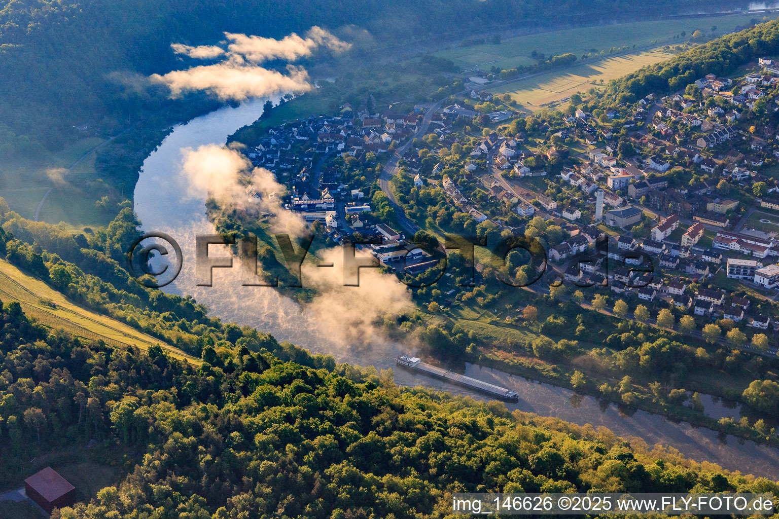 Aerial view of View from the west in the Main Valley in the district Eichel in Wertheim in the state Baden-Wuerttemberg, Germany