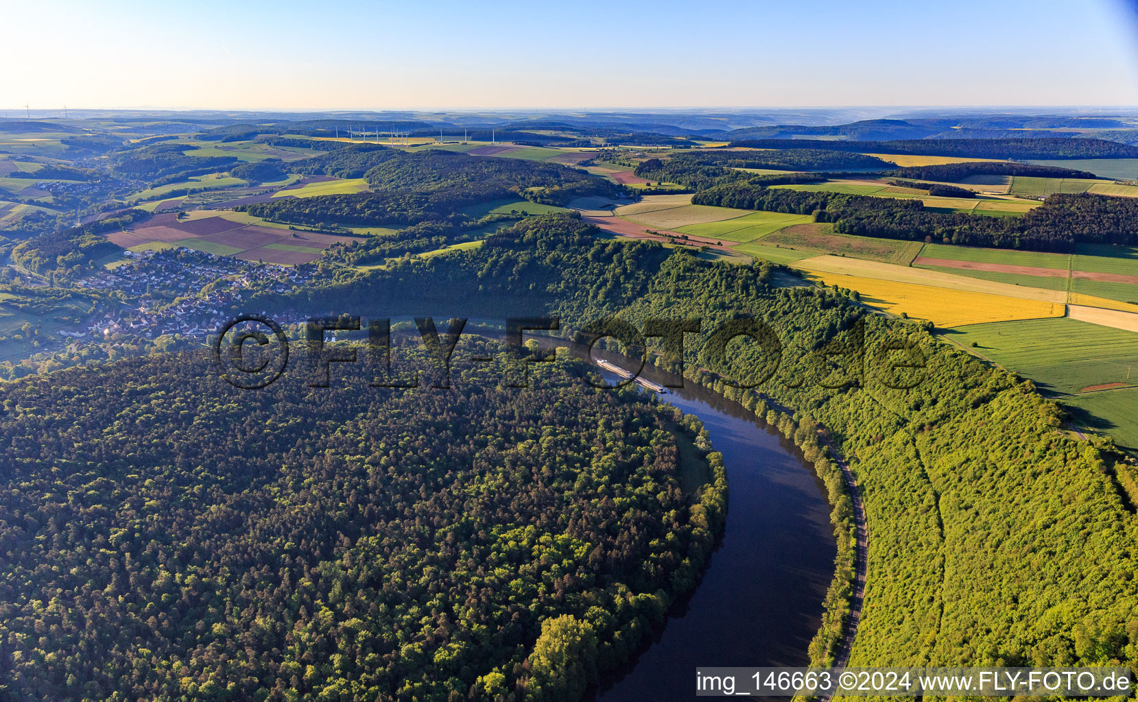 Oblique view of Main loop in Kreuzwertheim in the state Bavaria, Germany