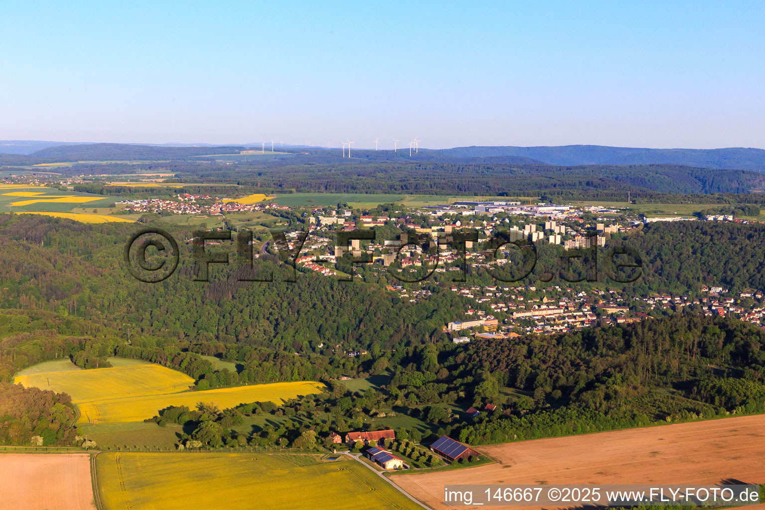 View of the town from the east in the district Reinhardshof in Wertheim in the state Baden-Wuerttemberg, Germany
