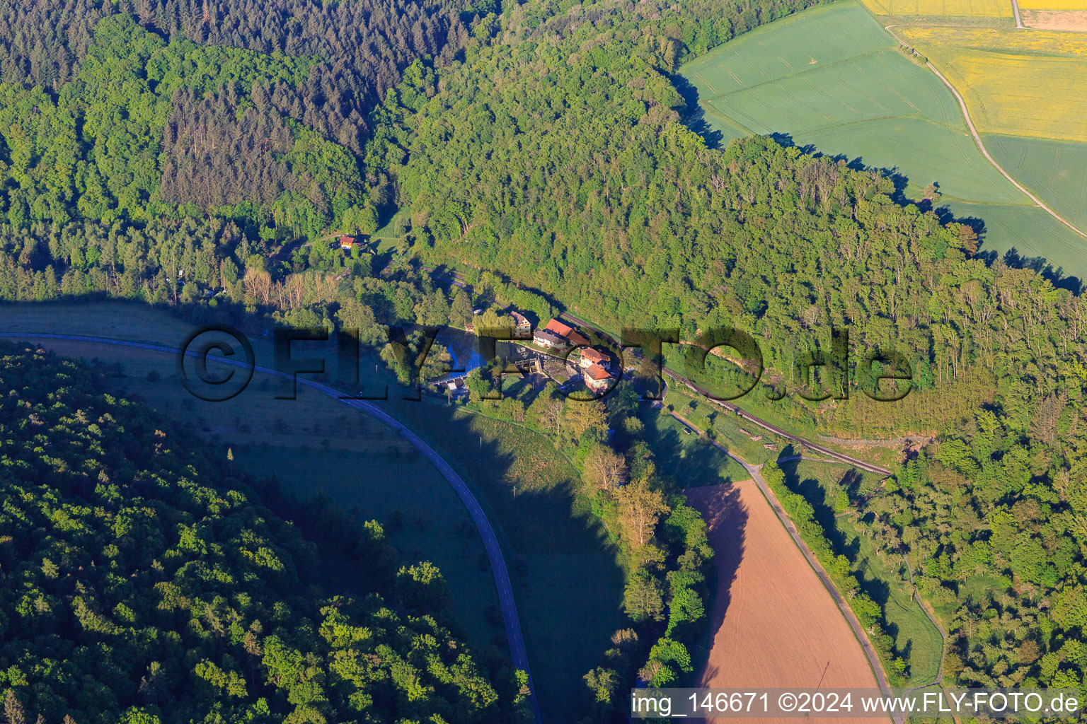 Teilbacher Mill on the Tauber in the district Waldenhausen in Wertheim in the state Baden-Wuerttemberg, Germany