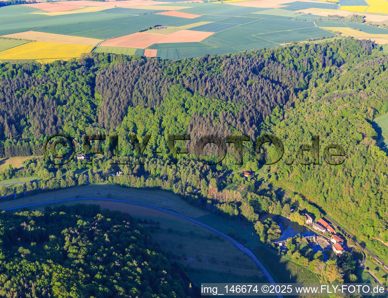 Camping Forelle on the banks of the Tauber behind the Teilbach Mill in the district Waldenhausen in Wertheim in the state Baden-Wuerttemberg, Germany