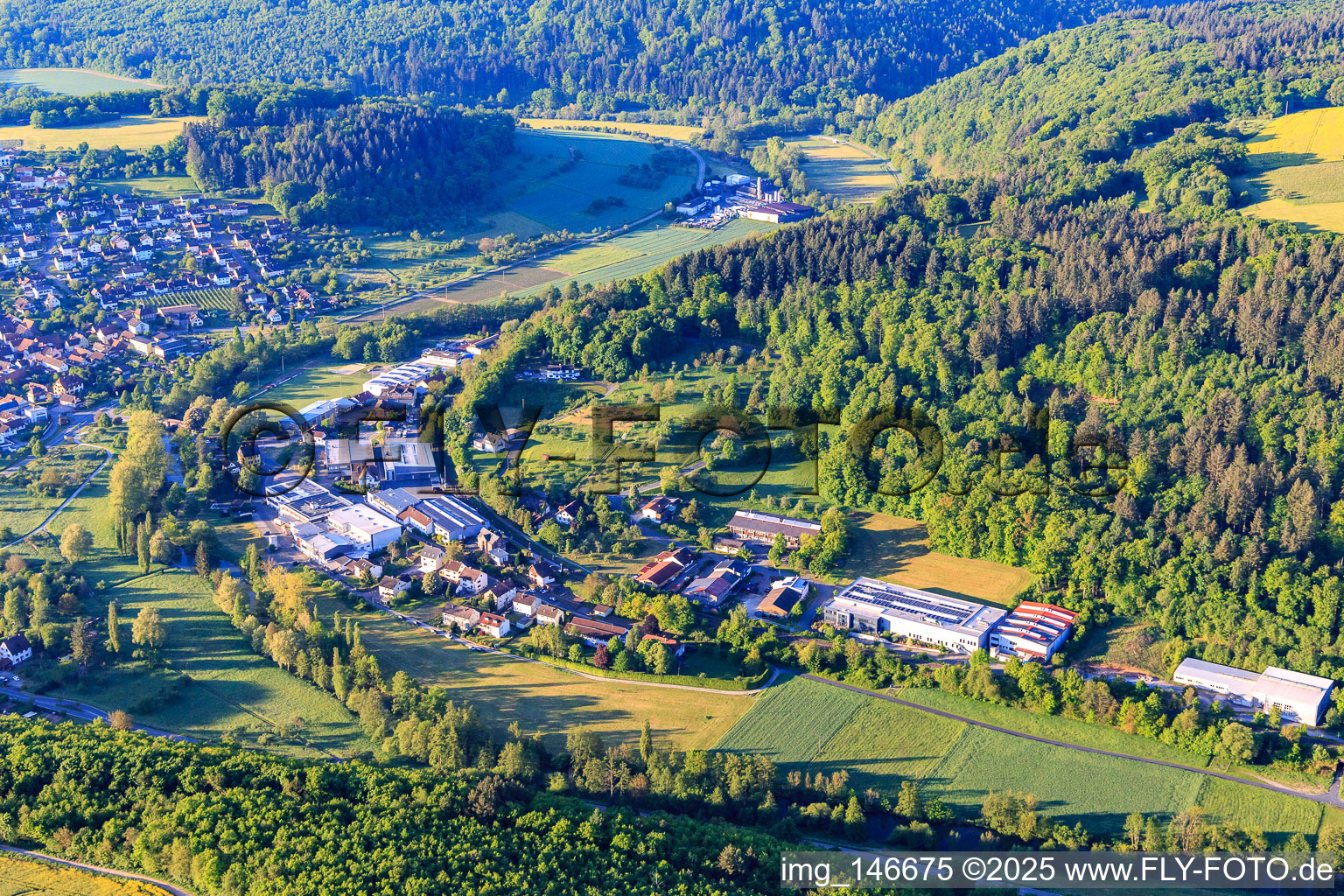 Industrial area Zum Schlag with Rekuplast GmbH, Uebe Medical GmbH and TFA Dostmann GmbH & Co. KG in the district Reicholzheim in Wertheim in the state Baden-Wuerttemberg, Germany