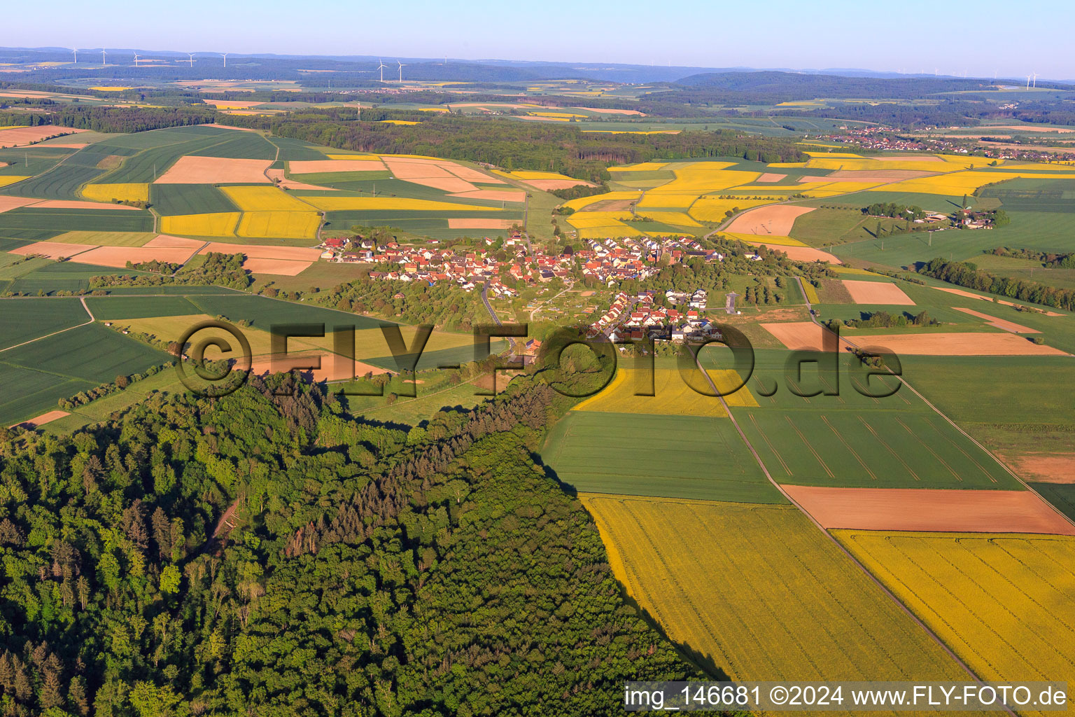 Aerial view of View of the town from the east in the morning in the district Sachsenhausen in Wertheim in the state Baden-Wuerttemberg, Germany