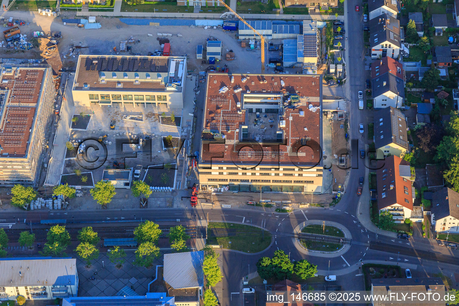 New buildings on Emil-Wachter-Straße in the district Mörsch in Rheinstetten in the state Baden-Wuerttemberg, Germany
