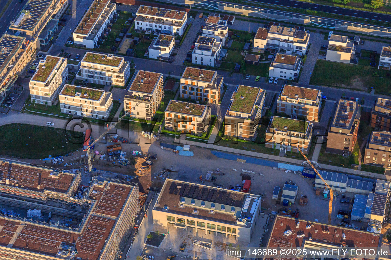 Aerial photograpy of New buildings on Emil-Wachter-Straße in the district Mörsch in Rheinstetten in the state Baden-Wuerttemberg, Germany