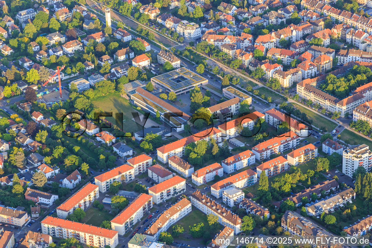 Tristanstraße with Draisschule in the district Mühlburg in Karlsruhe in the state Baden-Wuerttemberg, Germany