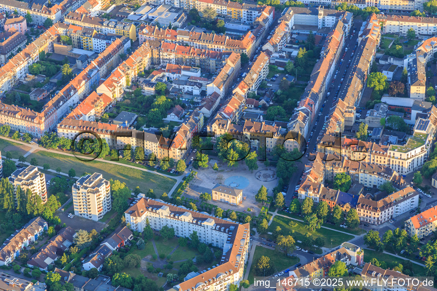 Fliederplatz with children's and youth center Mühlburg in the district Mühlburg in Karlsruhe in the state Baden-Wuerttemberg, Germany
