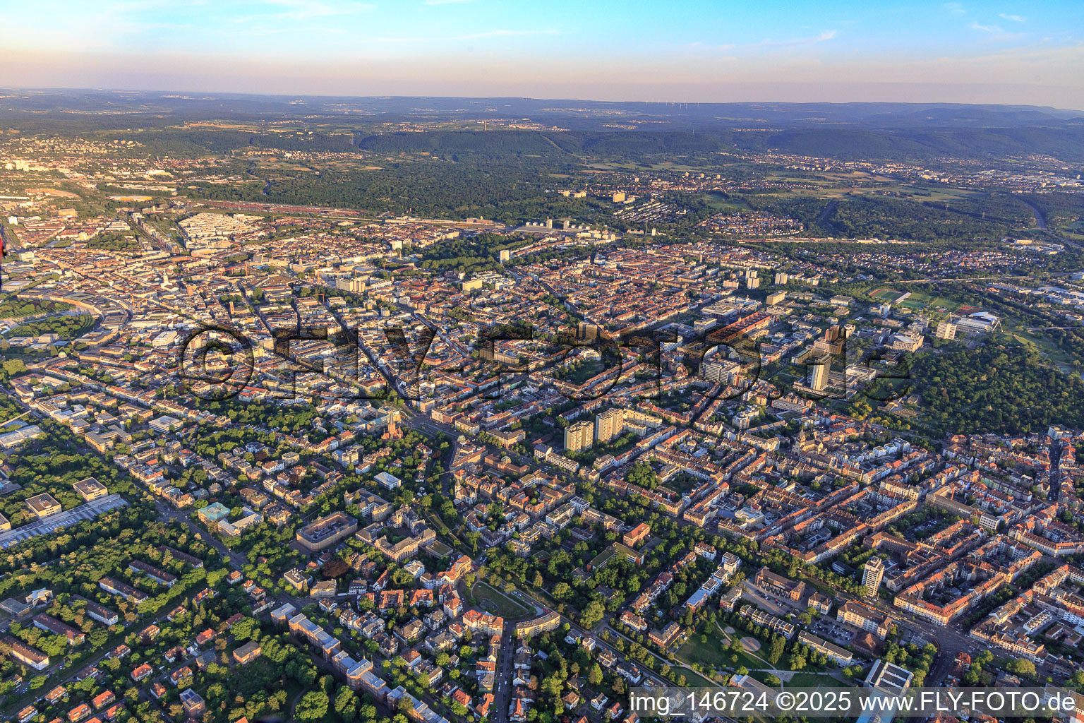 City overview from the northwest in the district Innenstadt-West in Karlsruhe in the state Baden-Wuerttemberg, Germany
