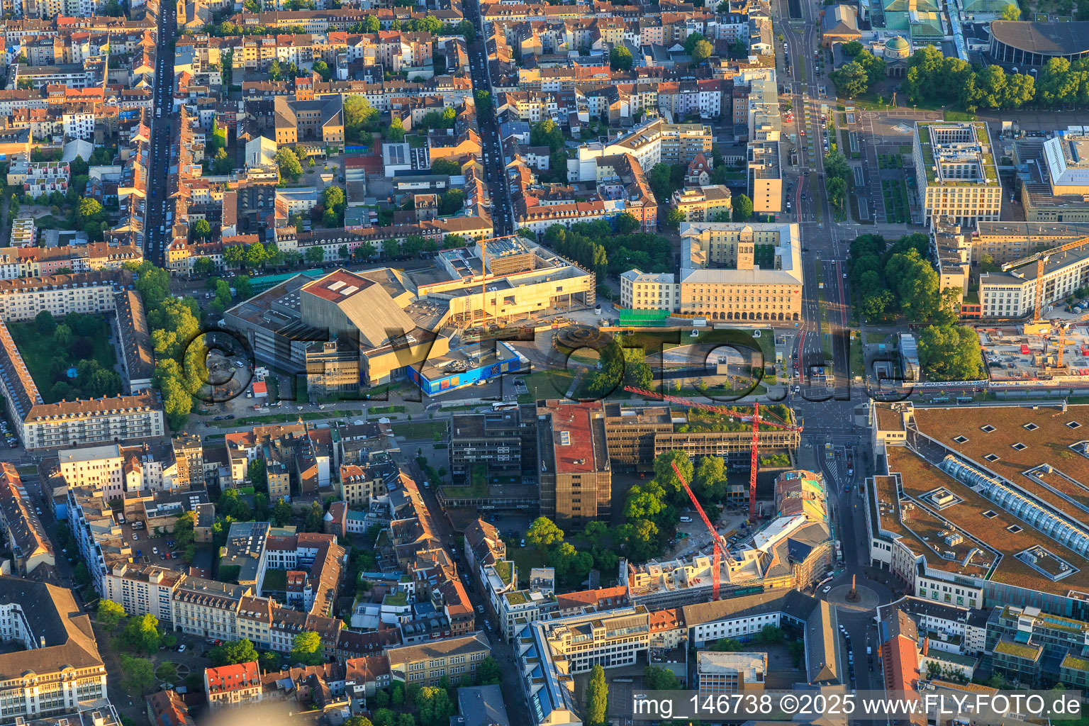 Construction site for the renovation of the Badisches Staatstheater on Kriegsstr in the district Südstadt in Karlsruhe in the state Baden-Wuerttemberg, Germany
