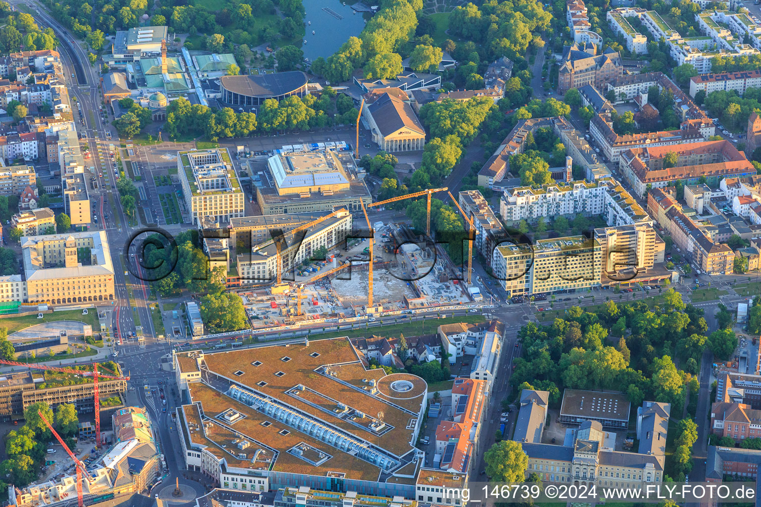 Construction site of the demolished insurance high-rise building on Kriegstraße opposite the Ettlinger Tor Karlsruhe and the State Museum of Natural History Karlsruhe in the district Südweststadt in Karlsruhe in the state Baden-Wuerttemberg, Germany