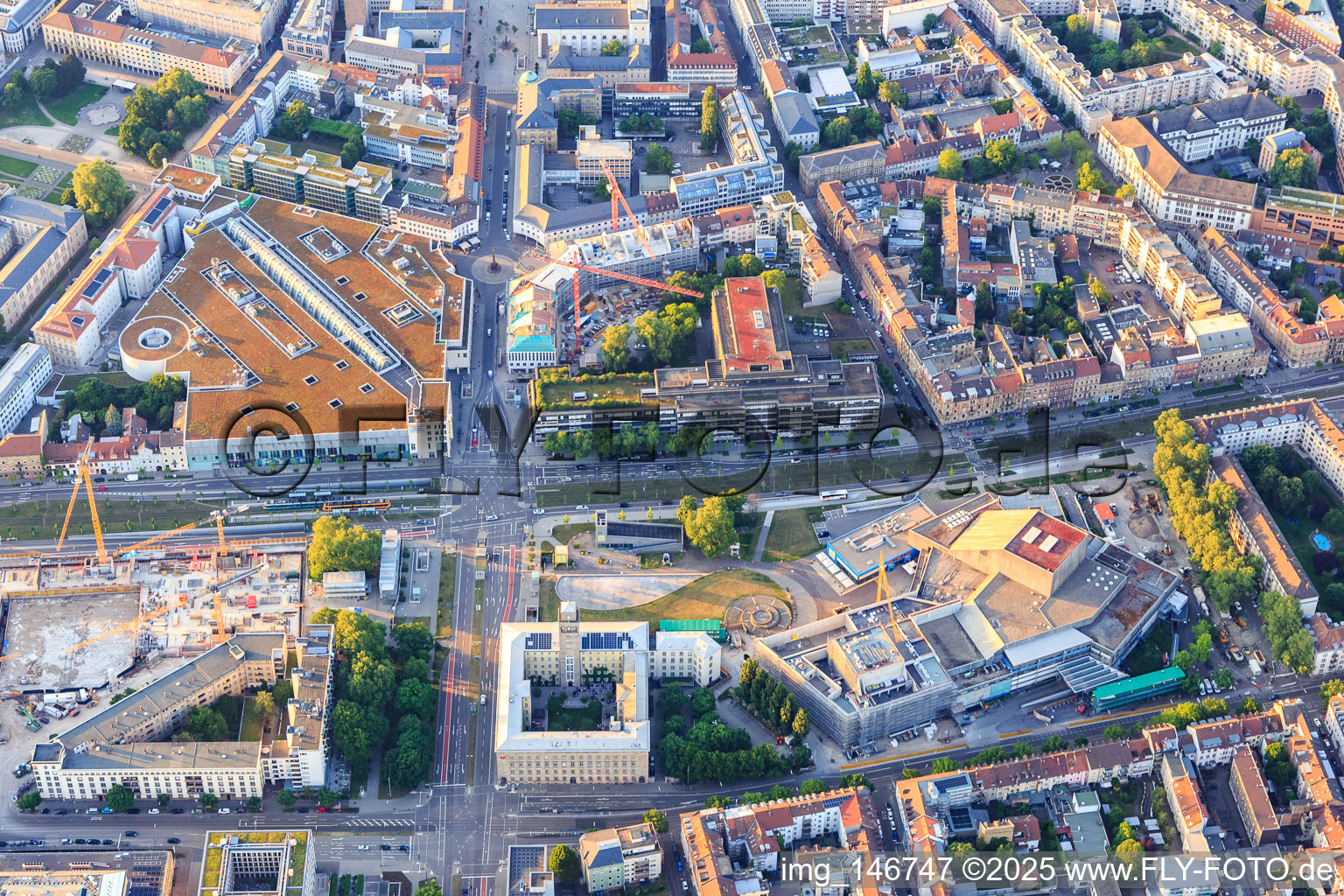 Construction site for the renovation of the Badisches Staatstheater on Baumeisterstraße in the district Südweststadt in Karlsruhe in the state Baden-Wuerttemberg, Germany