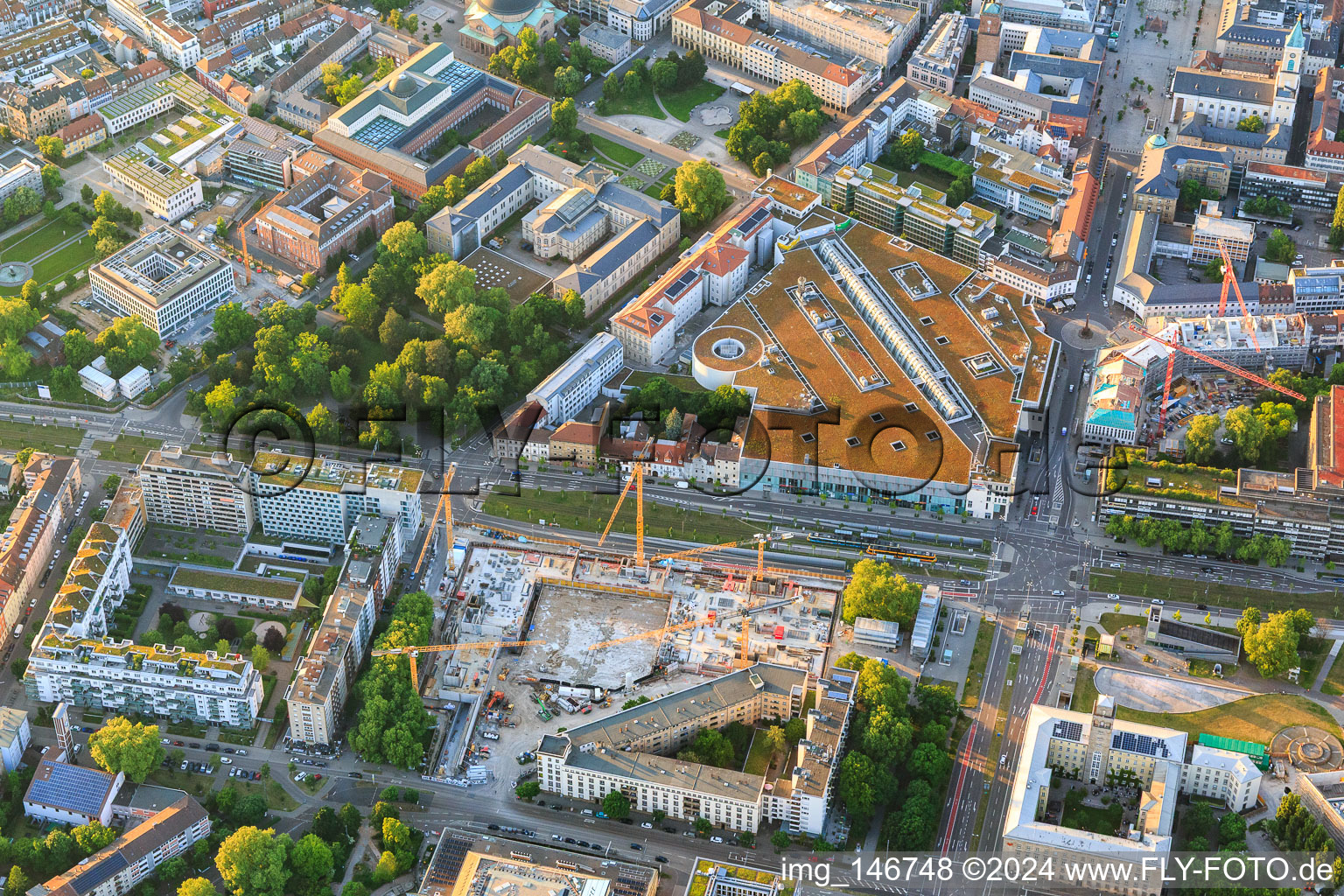 Construction site of the demolished insurance high-rise on Kriegstraße opposite the Ettlinger Tor Karlsruhe center in the district Südweststadt in Karlsruhe in the state Baden-Wuerttemberg, Germany