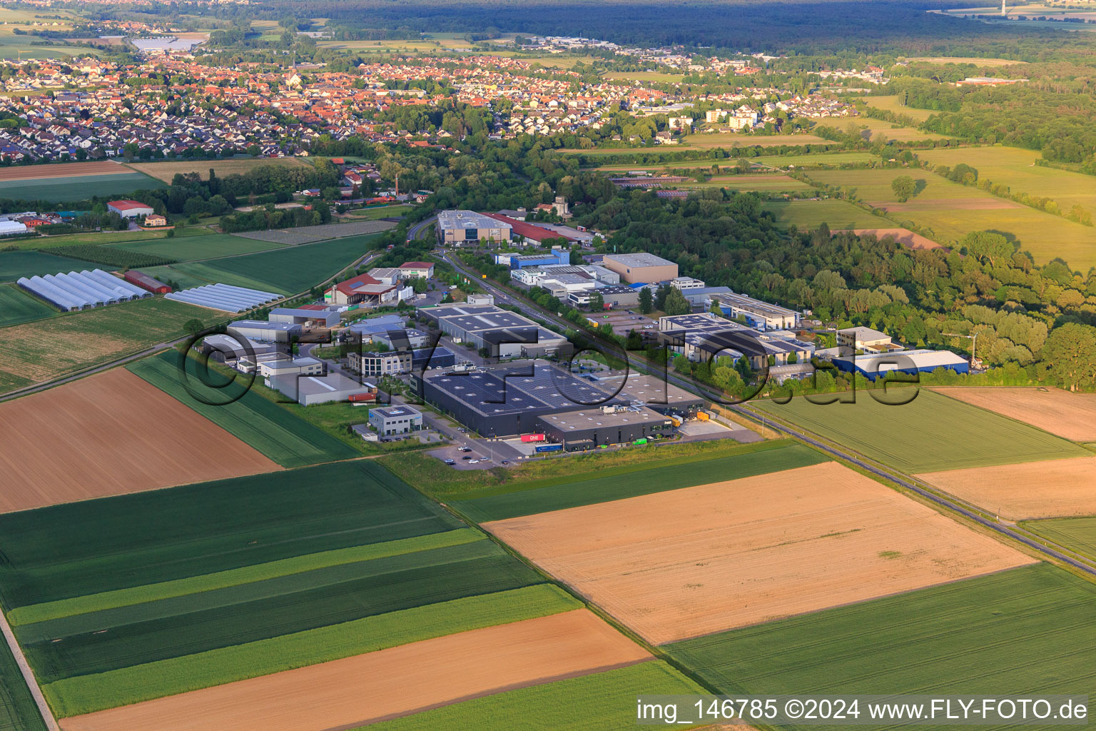 Industrial Park W and W Campus from the west in Herxheim bei Landau in the state Rhineland-Palatinate, Germany