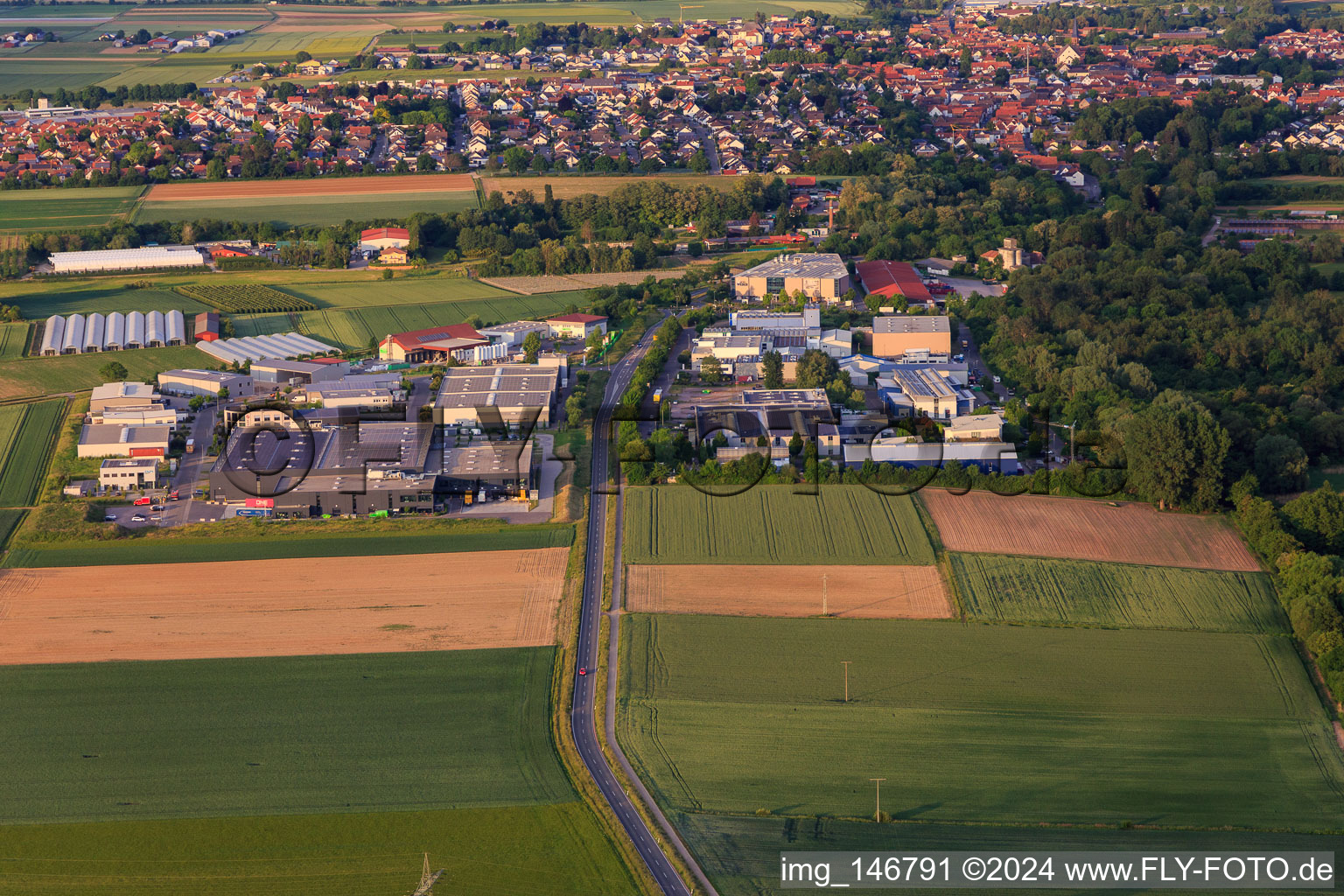 Aerial view of Industrial Park W and W Campus from the west in Herxheim bei Landau in the state Rhineland-Palatinate, Germany