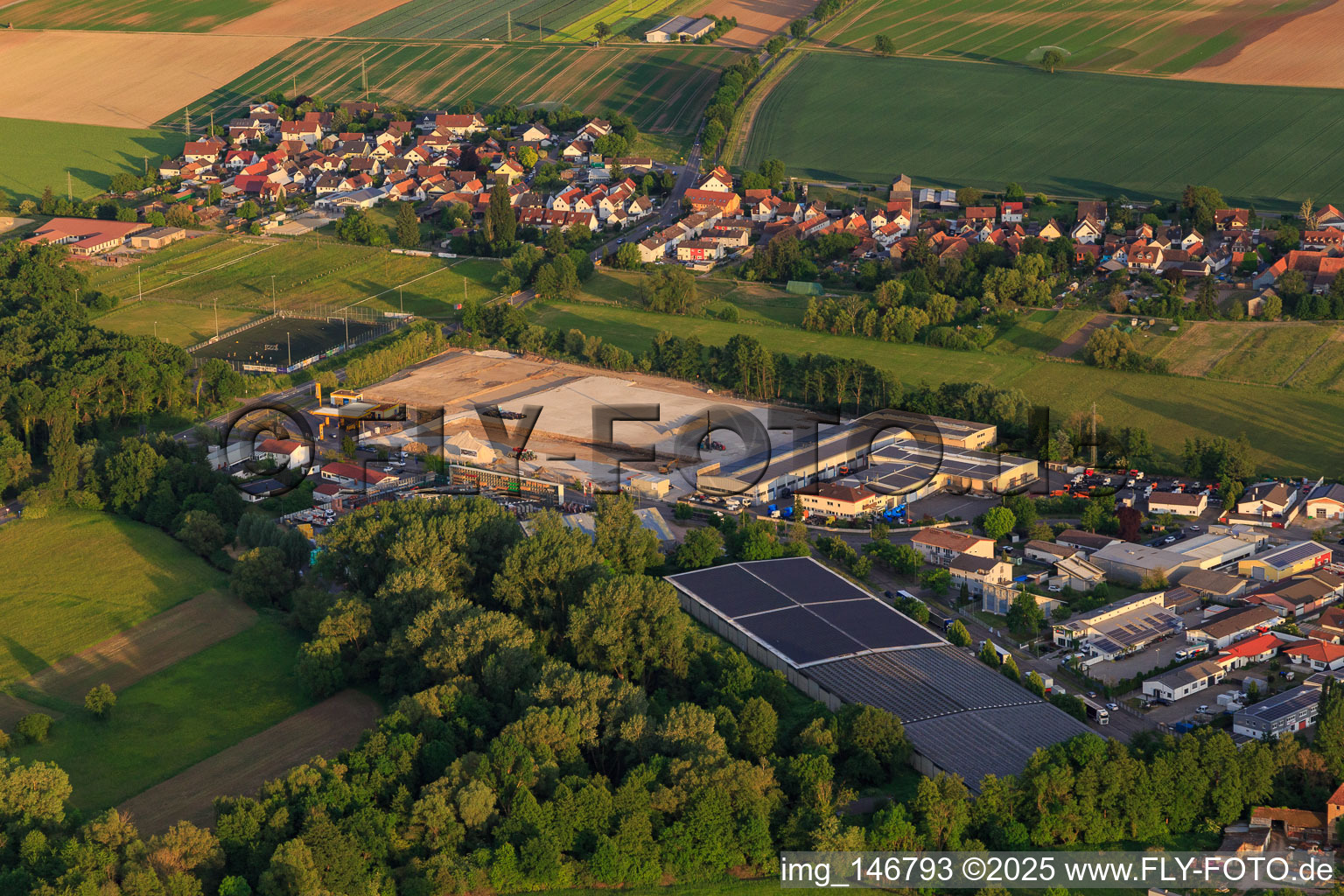 Construction site with foundation of the new logistics park of HANSAINVEST and DFI-Real-Estate Kandel after demolition of the OBI market in the district Minderslachen in Kandel in the state Rhineland-Palatinate, Germany