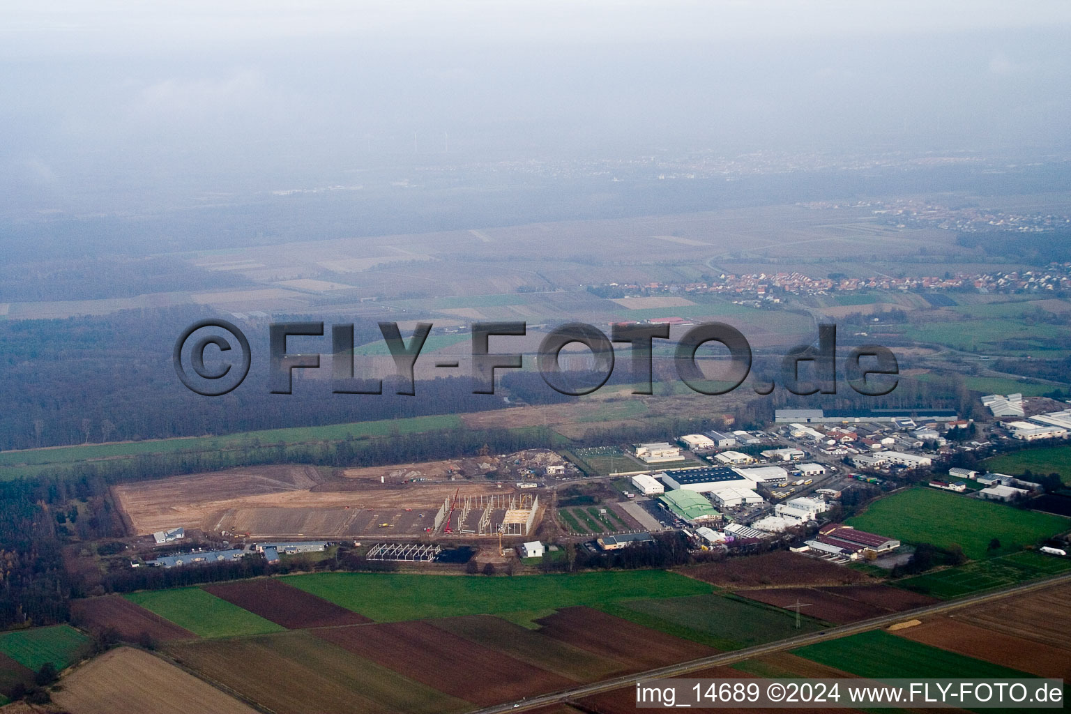 Drone image of Industrial area Am Horst in the district Minderslachen in Kandel in the state Rhineland-Palatinate, Germany