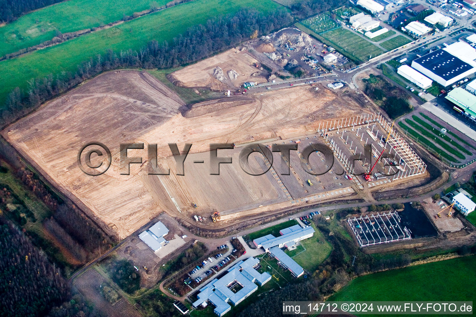 Industrial area Am Horst in the district Minderslachen in Kandel in the state Rhineland-Palatinate, Germany seen from a drone