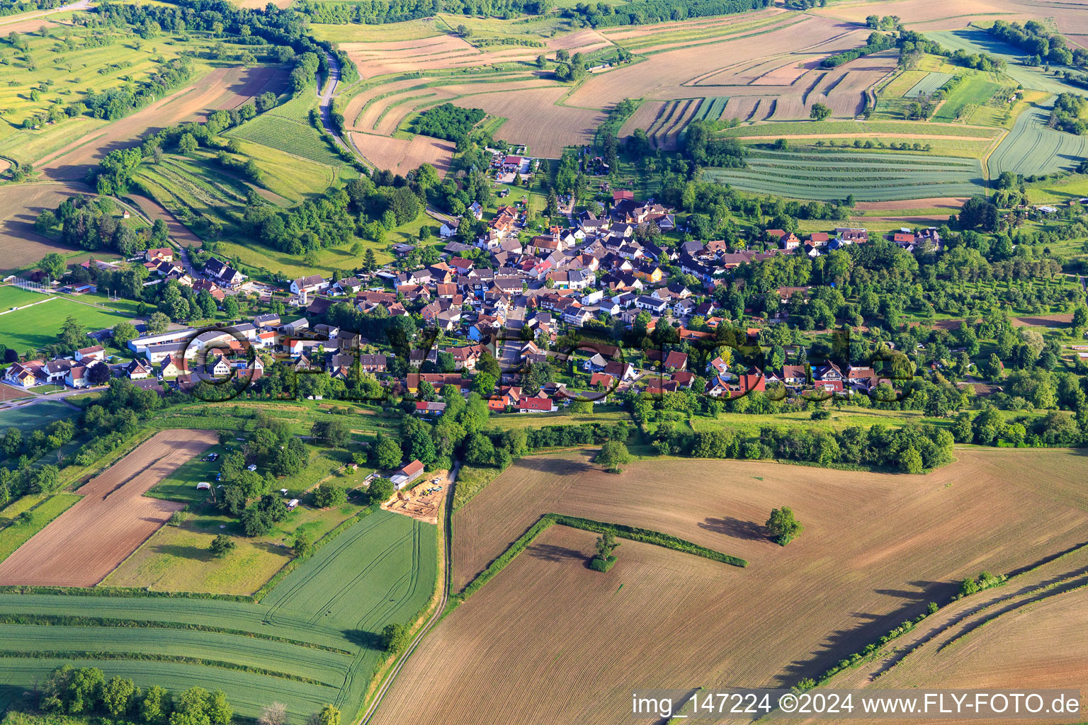 Village view from the north in the district Wallburg in Ettenheim in the state Baden-Wuerttemberg, Germany