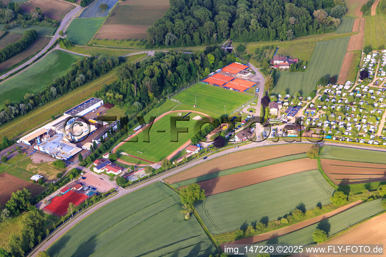 Campingpark Oase at the sports field of FV Ettenheim and Tennisclub Ettenheim eV in Ettenheim in the state Baden-Wuerttemberg, Germany