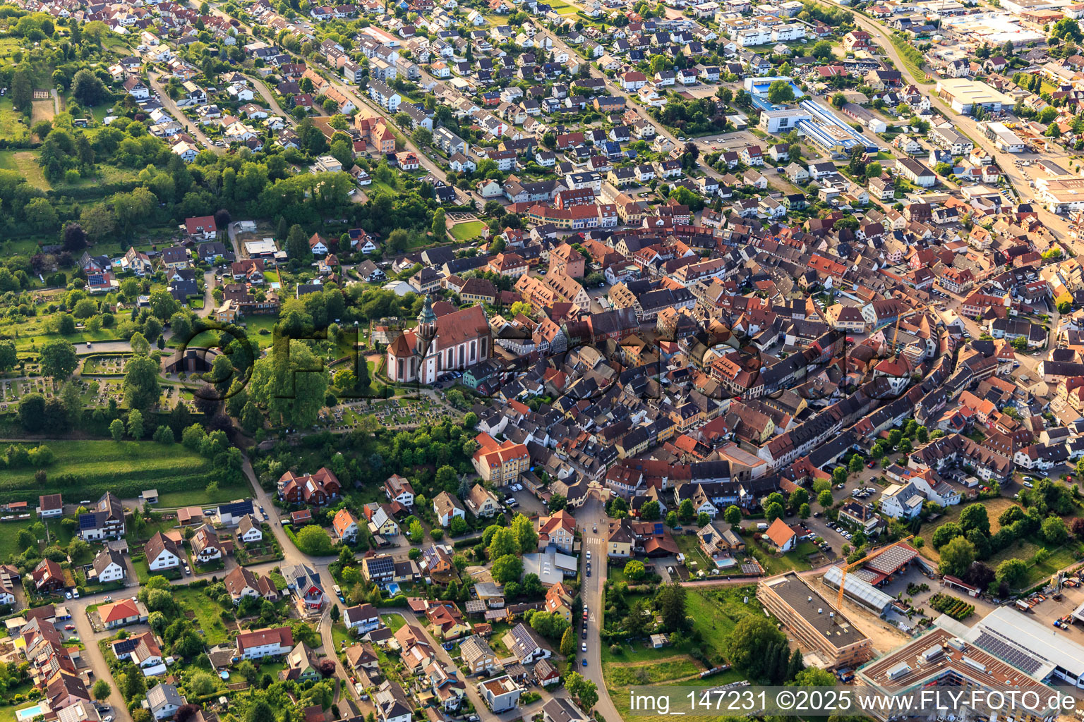Baroque old town with St. Bartholomew in Ettenheim in the state Baden-Wuerttemberg, Germany