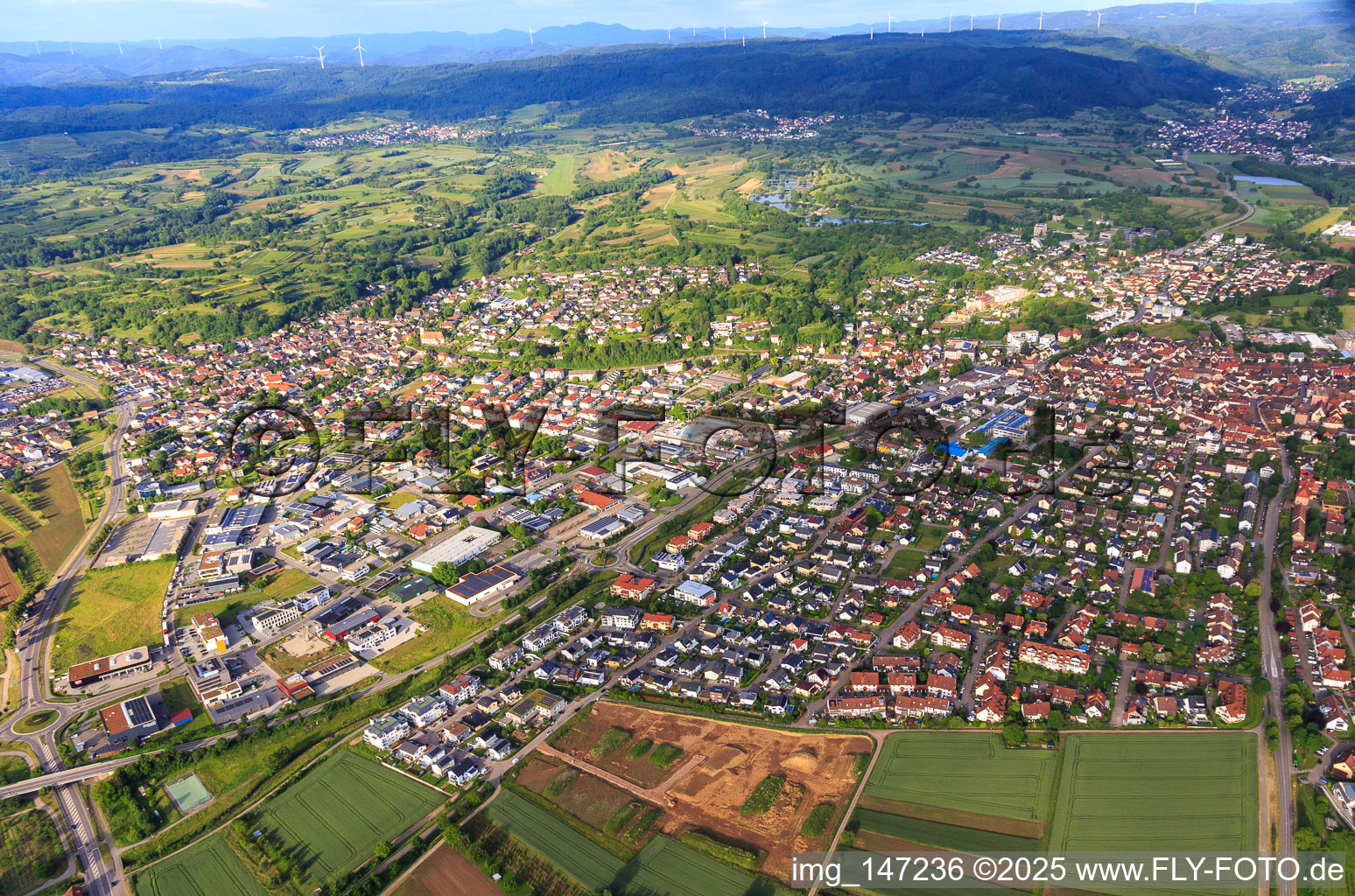 City overview from the west in Ettenheim in the state Baden-Wuerttemberg, Germany