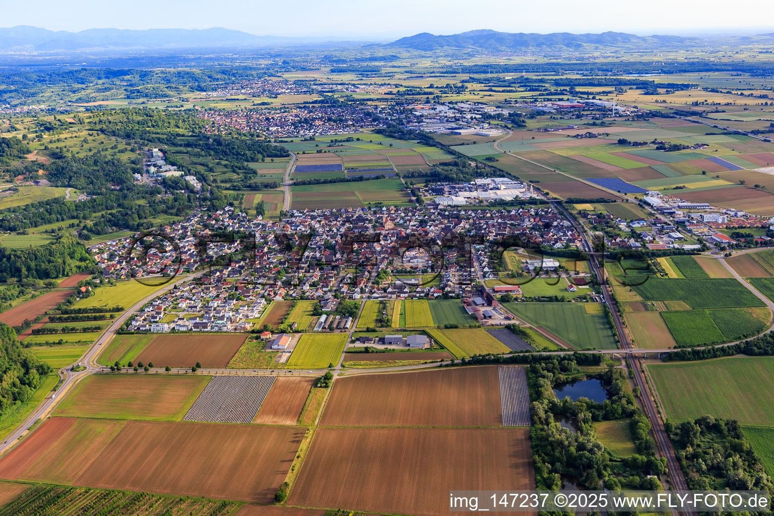 View from the north in Ringsheim in the state Baden-Wuerttemberg, Germany