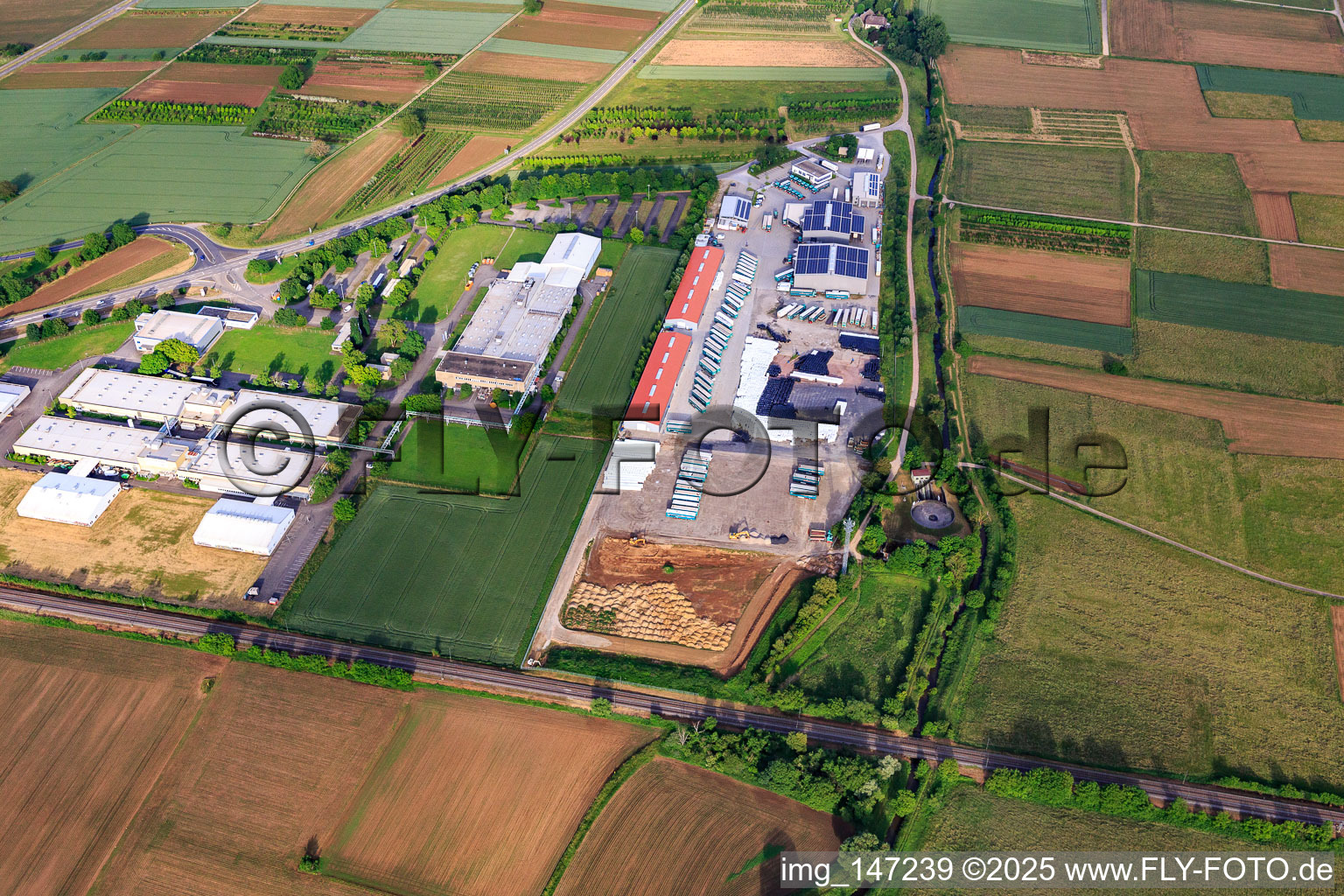 Aerial view of Tankpool24 and AS 24 filling stations and an industrial park with Georg Fischer Fluorpolymer Products GmbH and Barth Medienhaus GmbH | Advertising agency | Digital agency in the district Altdorf in Ettenheim in the state Baden-Wuerttemberg, Germany