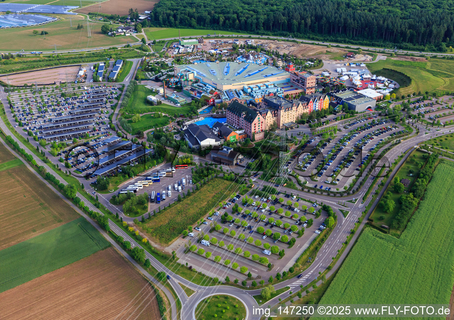 Aerial view of Rulantica in Europa-Park Rust in Rust in the state Baden-Wuerttemberg, Germany