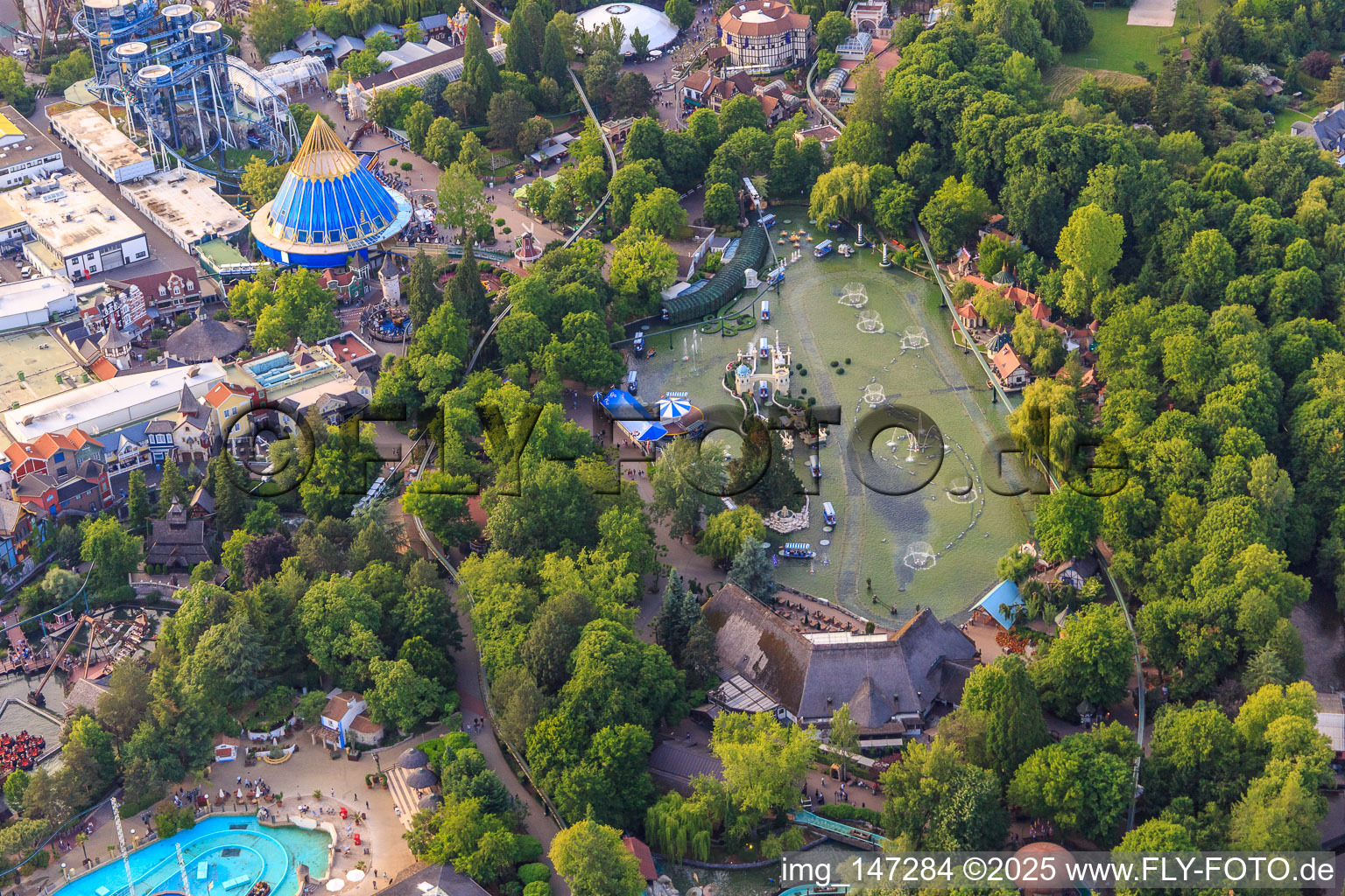 Tyrolean Wild Water Ride, FoodLoop, Josefina's Imperial Magic Journey and Wichtelhausen of Europapark Rust in Rust in the state Baden-Wuerttemberg, Germany
