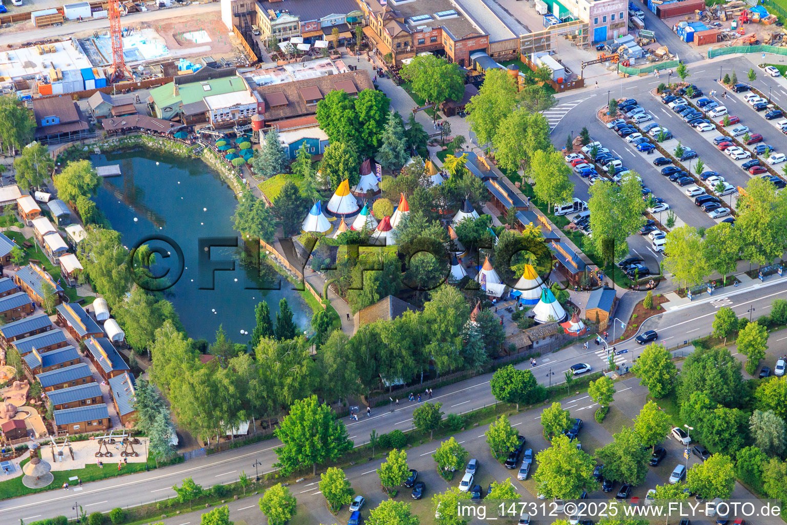 Camp Resort with Indian Tipi Town at the lake of Europapark Rust in Rust in the state Baden-Wuerttemberg, Germany