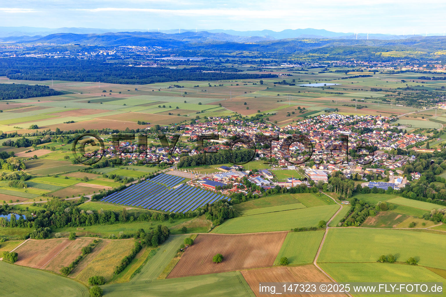 View of the town from the west in the district Kappel am Rhein in Kappel-Grafenhausen in the state Baden-Wuerttemberg, Germany