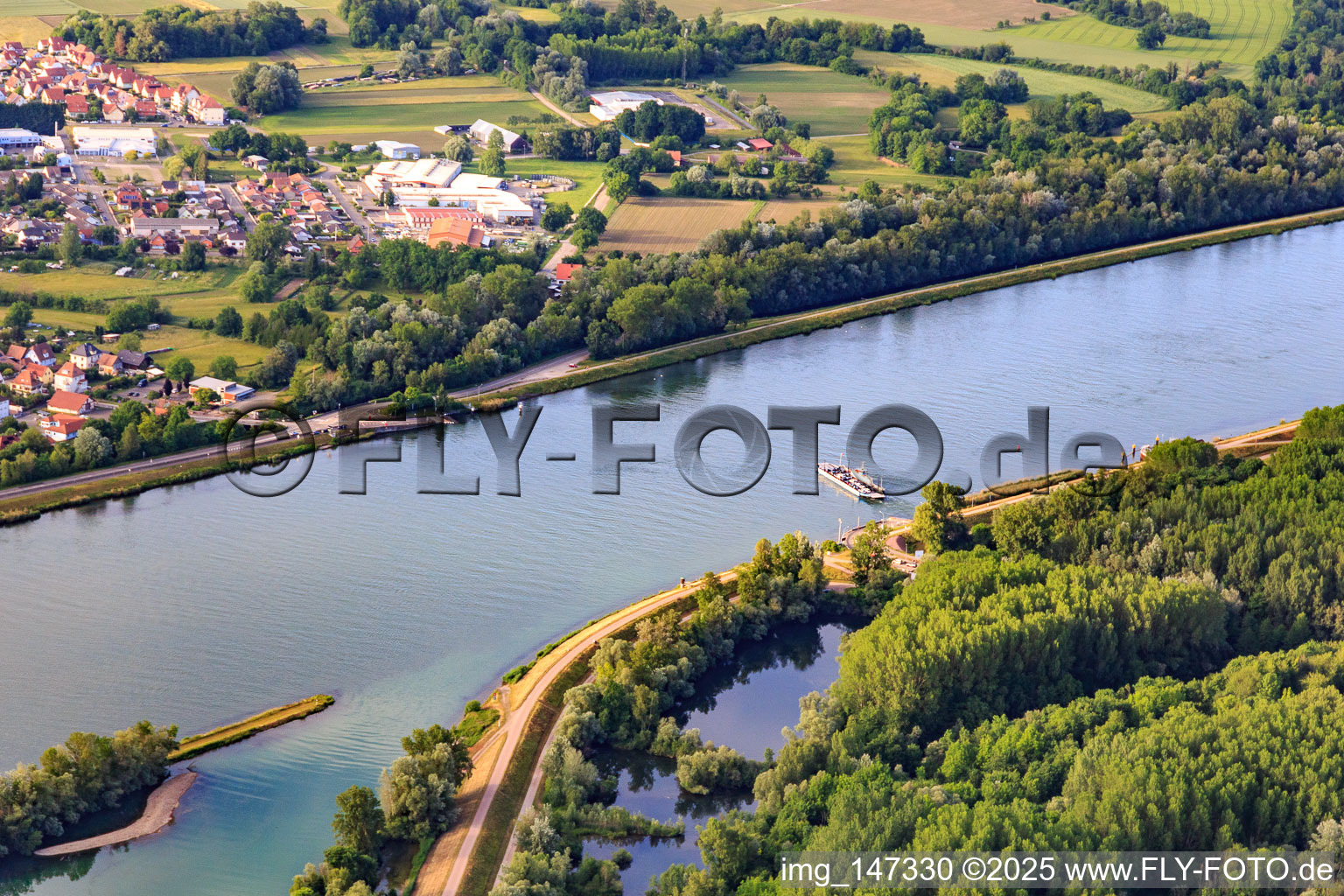 Rhinau-Kappel ferry across the Rhine in the district Rheinau in Ortenaukreis in the state Baden-Wuerttemberg, Germany