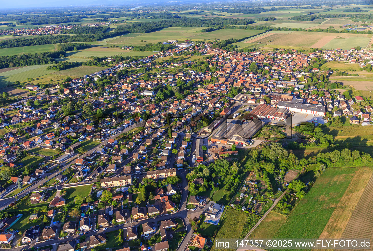 View of the town from the west in Wittisheim in the state Bas-Rhin, France