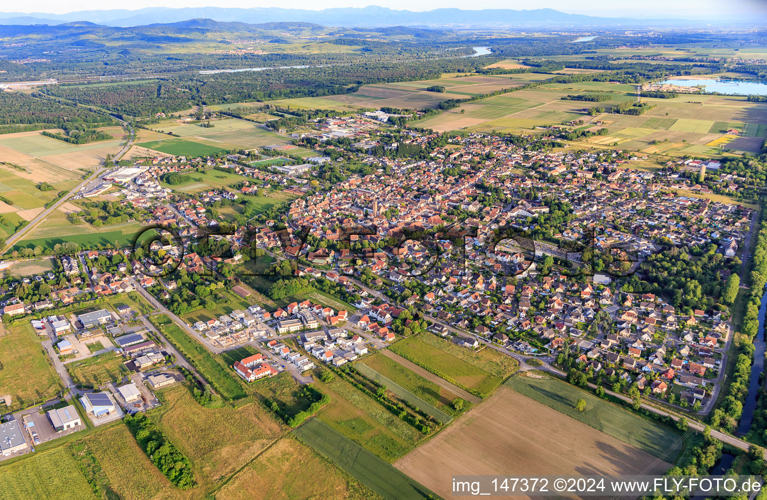 View of the town from the northwest in Marckolsheim in the state Bas-Rhin, France