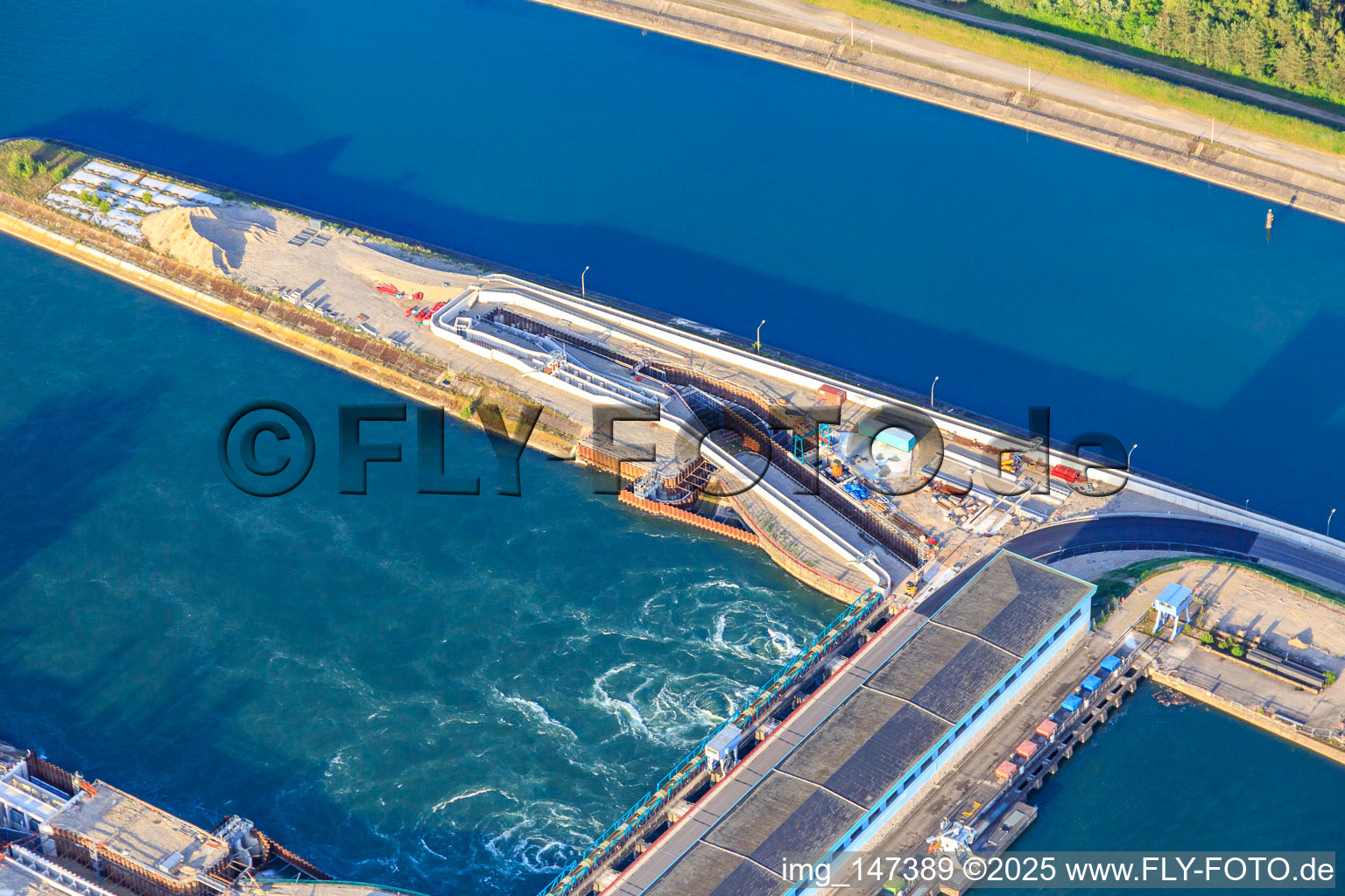 Rhine lock with hydroelectric power plant Marckolsheim of EDF in Marckolsheim in the state Bas-Rhin, France