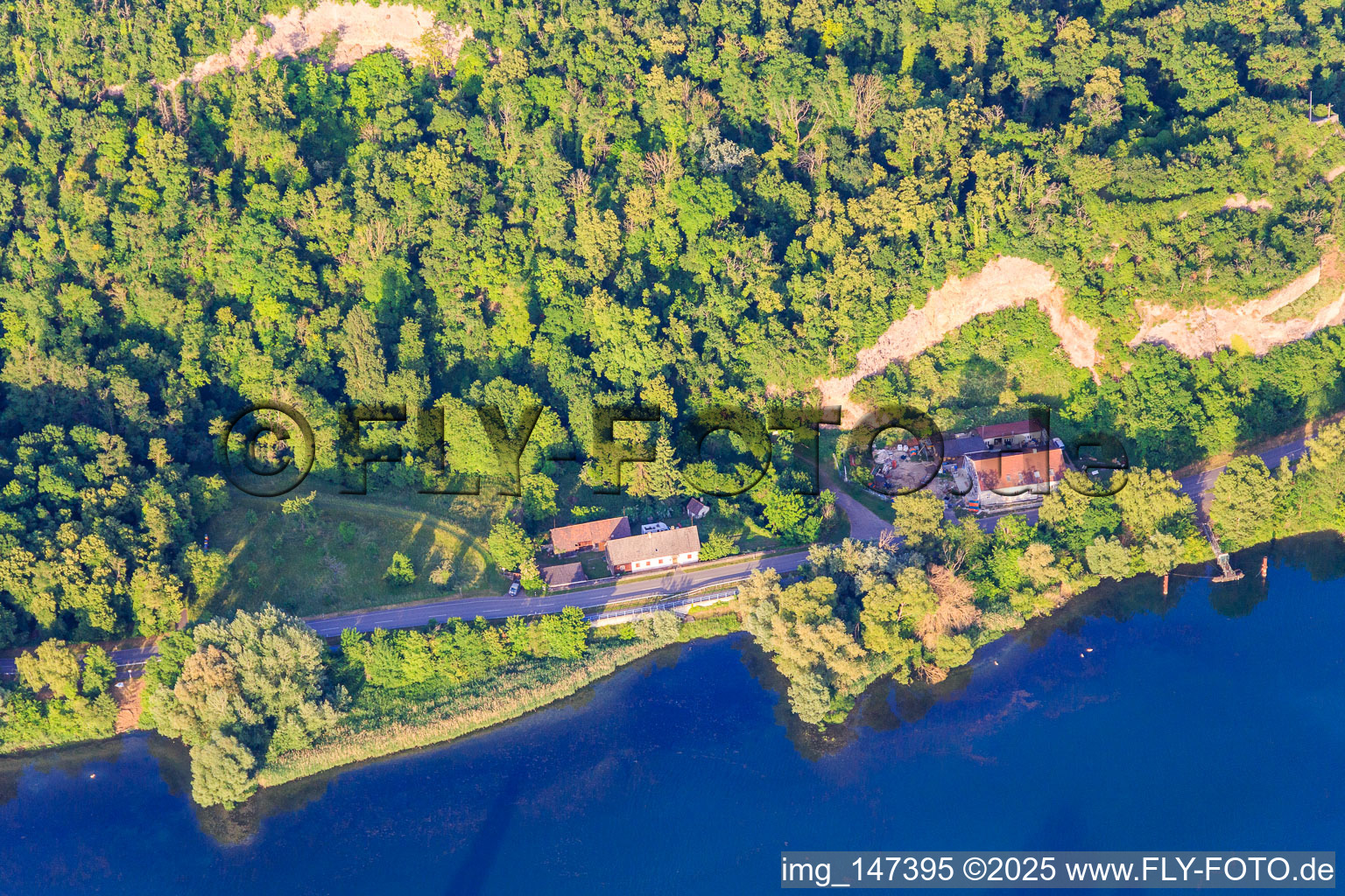 Aerial view of Limberg am Rhein with Restaurant Zur Limburg in Sasbach am Kaiserstuhl in the state Baden-Wuerttemberg, Germany