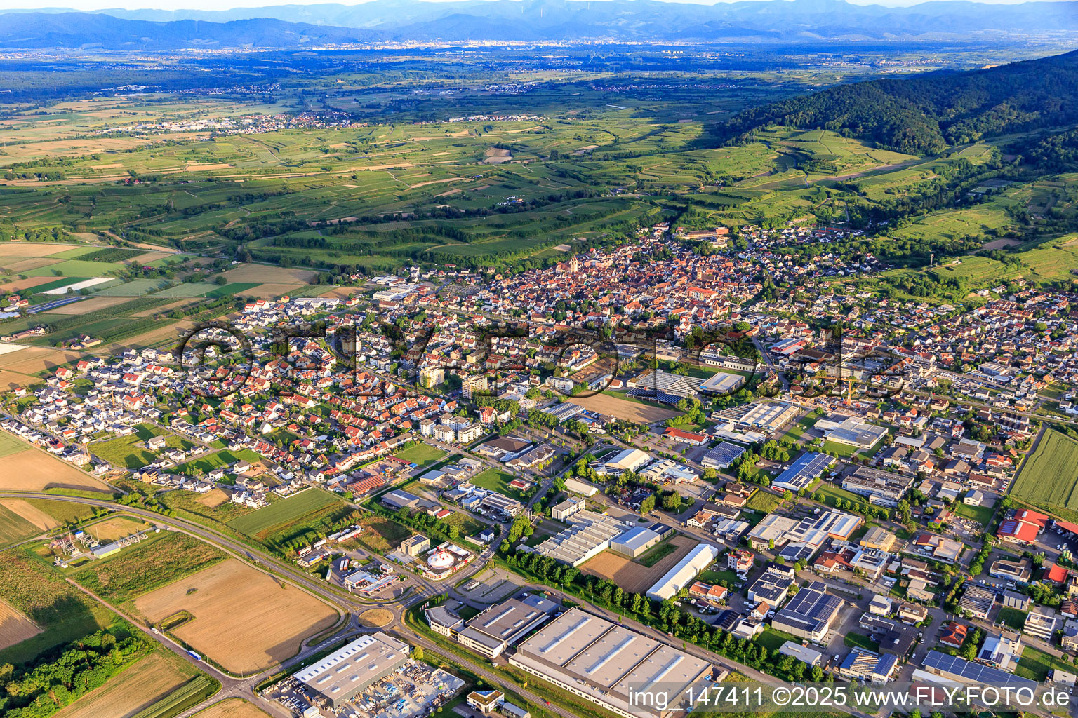 City view from the northwest in Endingen am Kaiserstuhl in the state Baden-Wuerttemberg, Germany